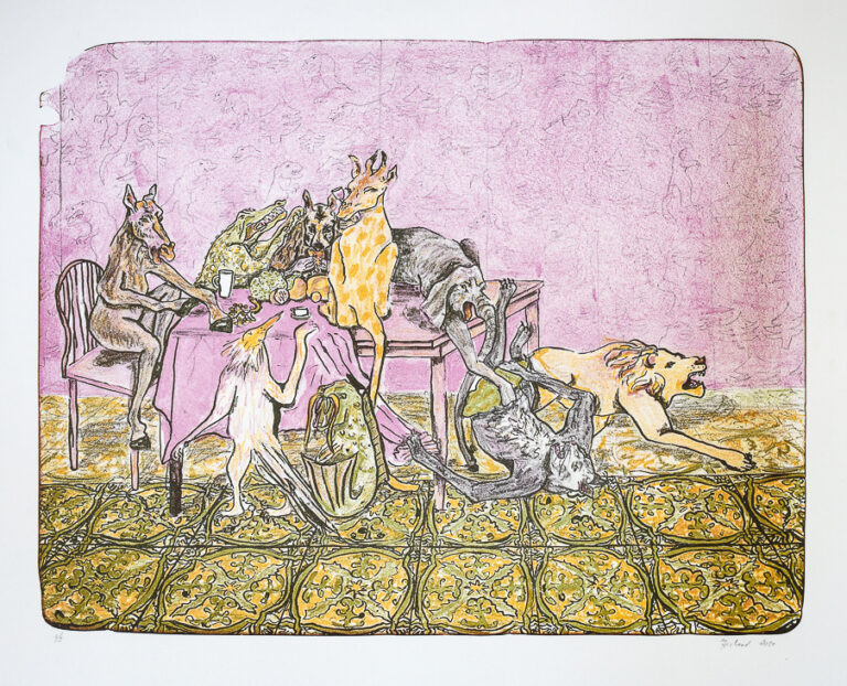 Zvířátka, litografie, 48,5x38cm, na papíru 72x50cm 2020 - Tereza Zichová (grafika)